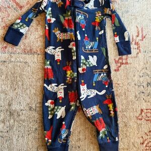 Hanna Andersson Navy Holiday Animal Print One-Piece Footie